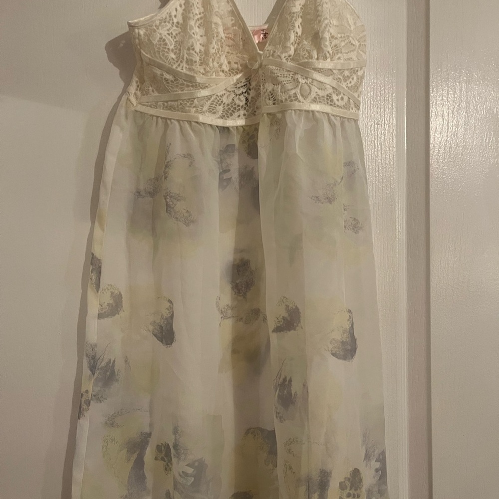 Brand new Elegant La Vie En Rose Cream and Gray lace and mesh dress/lingerie